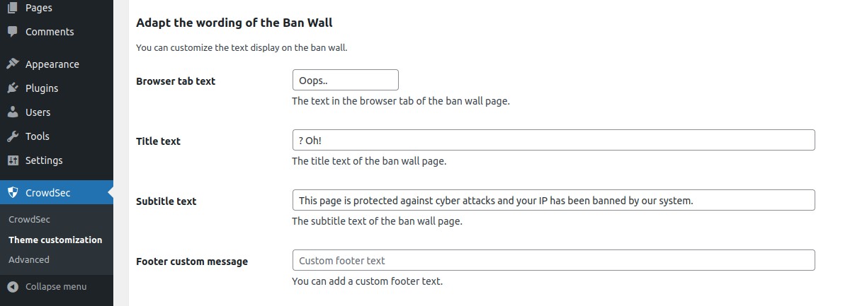 Ban wall customization Ban wall customization